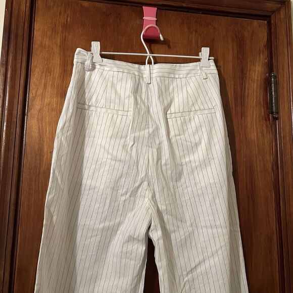 Reformation Oren Pants White Pin Stripe Wide Leg Work Linen Blend Womens 6 - Picture 8 of 14